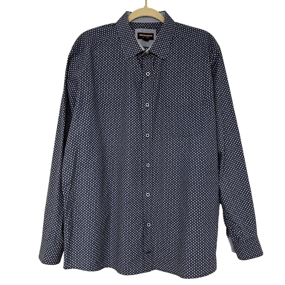 JOHNSTON & MURPHY Mens XL Blue Geometric Print Long Sleeve Button Up Shirt